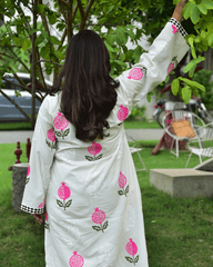Pure Lawn, Hand Block Printed, Handcrafted, Contemporary, Breathable, Kurta Shirt with Heart Tassels, Everyday Luxury, Pakistani Pret, Hand Embroidery, Pomegranate