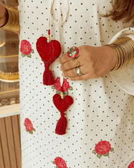 Pure Lawn, Hand Block Printed, Handcrafted, Contemporary, Breathable, Kurta Shirt with Heart Tassels, Everyday Luxury, Pakistani Pret