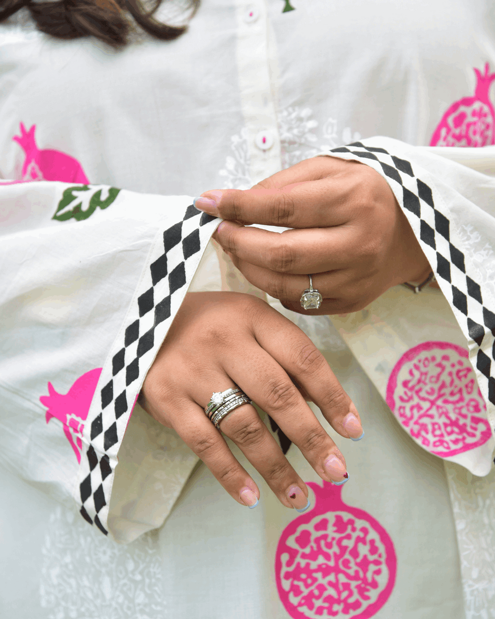 Pure Lawn, Hand Block Printed, Handcrafted, Contemporary, Breathable, Kurta Shirt with Heart Tassels, Everyday Luxury, Pakistani Pret, Hand Embroidery, Pomegranate